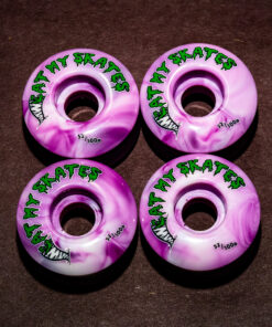 EatMySkates Rolly Wheels 52mm 100A — purple swirl quad roller skate wheels, 4-pack.