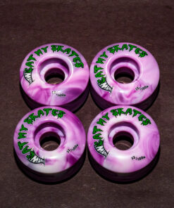 EatMySkates Rolly Wheels — 4-pack of 52mm 100A purple swirl quad skate wheels.